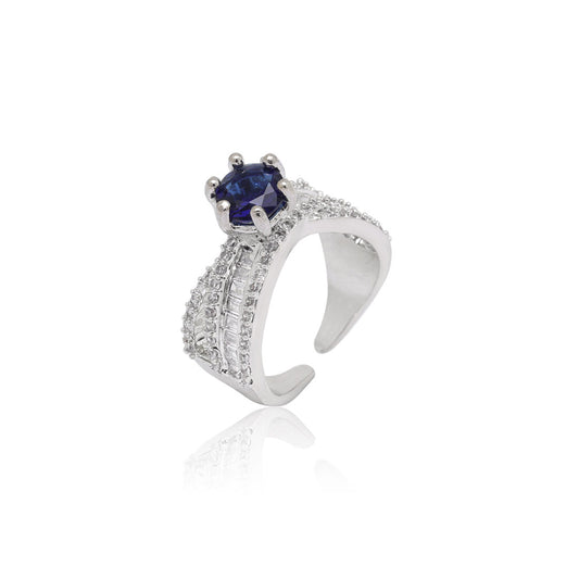 Blue Color American Diamond Finger Ring (ADR584BLU) - preyans.com