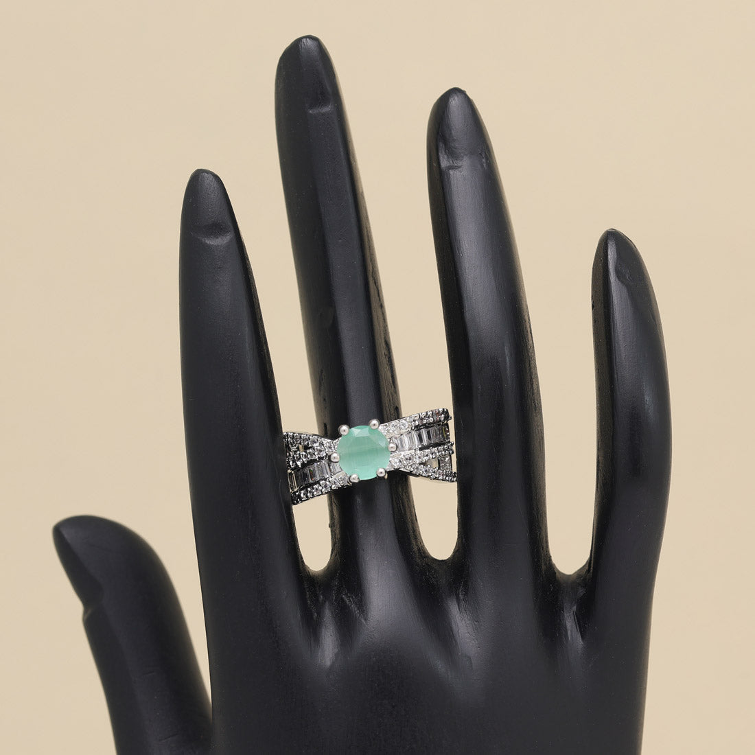 Pista Green Color American Diamond Finger Ring (ADR584PGRN) - preyans.com