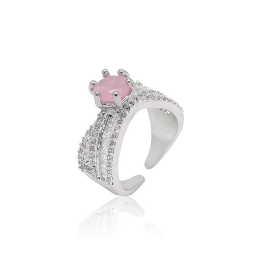 Pink Color American Diamond Finger Ring (ADR584PNK) - preyans.com