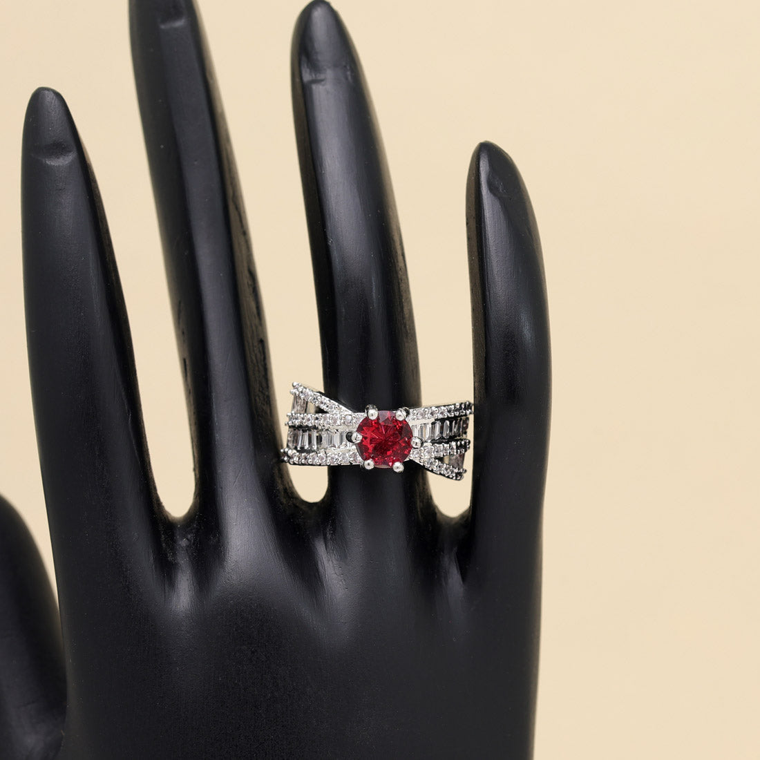 Ruby Color American Diamond Finger Ring (ADR584RUBY) - preyans.com