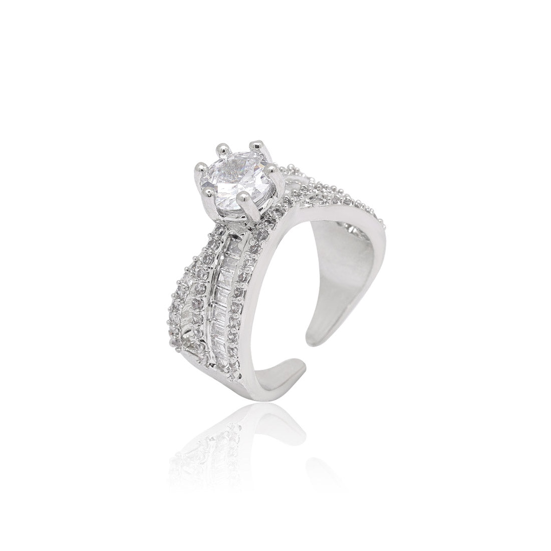 Silver Color American Diamond Finger Ring (ADR584SLV) - preyans.com