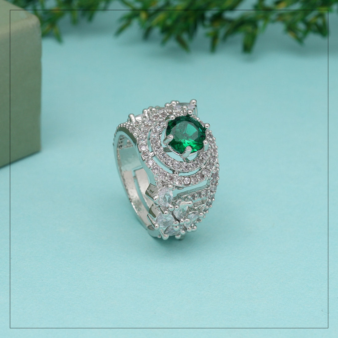 Green Color American Diamond Finger Ring (ADR585GRN) - preyans.com