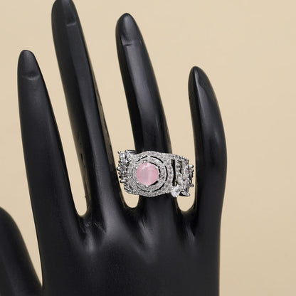 Pink Color American Diamond Finger Ring (ADR585PNK) - preyans.com