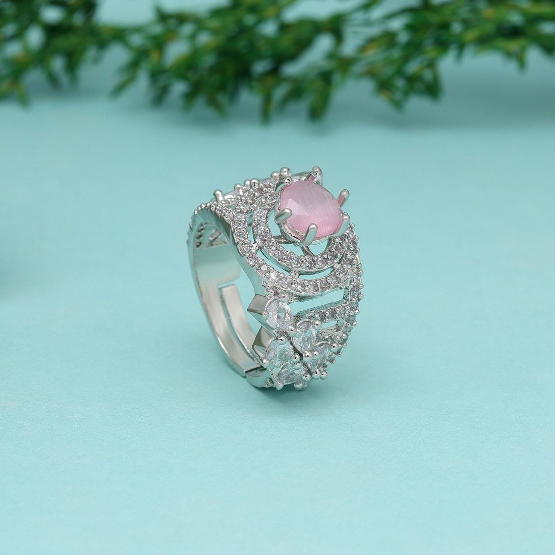 Pink Color American Diamond Finger Ring (ADR585PNK) - preyans.com