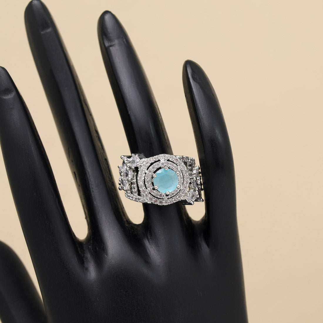 Sky Blue Color American Diamond Finger Ring (ADR585SBLU) - preyans.com