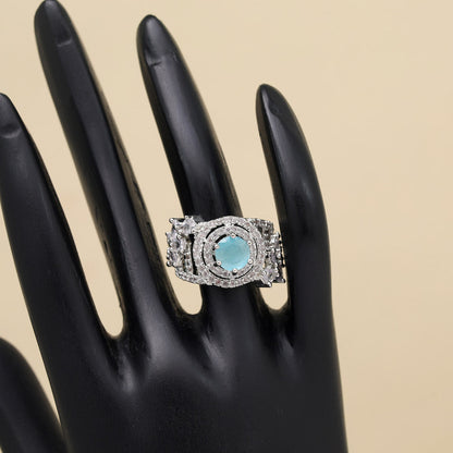 Sky Blue Color American Diamond Finger Ring (ADR585SBLU) - preyans.com