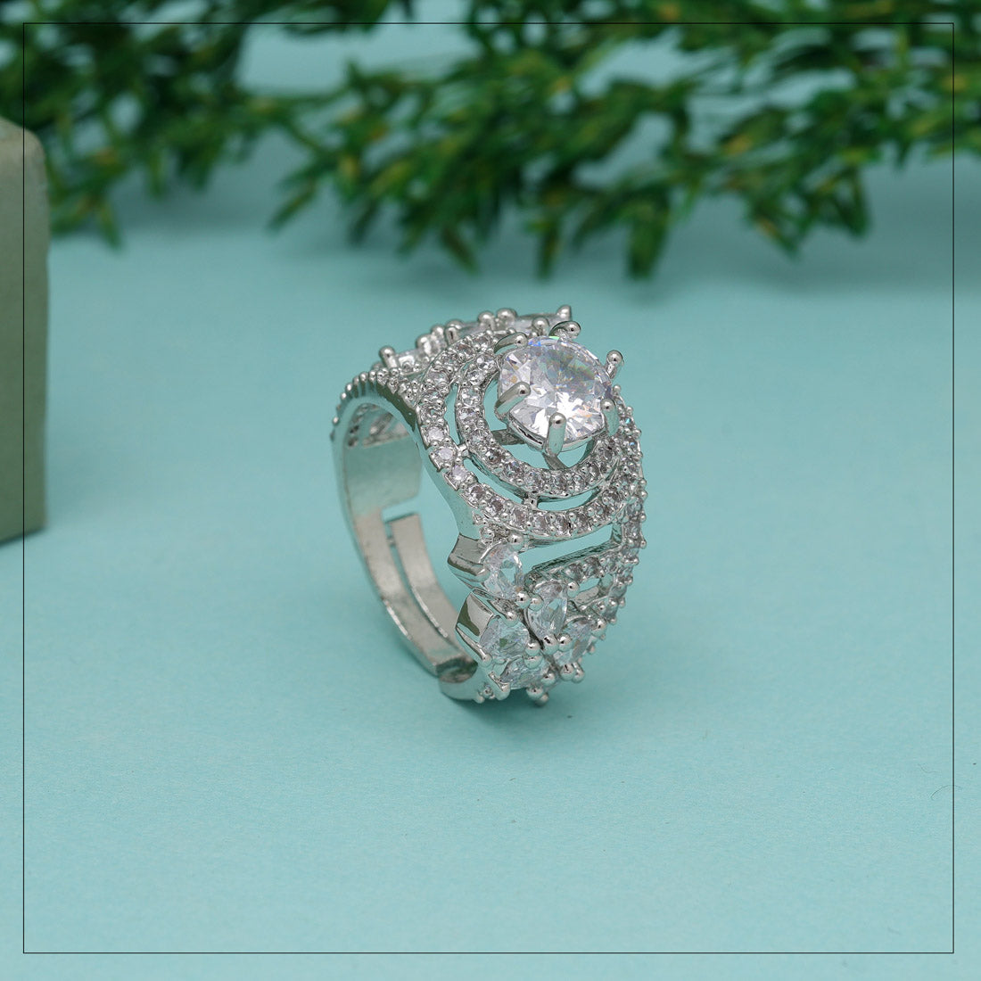 Silver Color American Diamond Finger Ring (ADR585SLV) - preyans.com