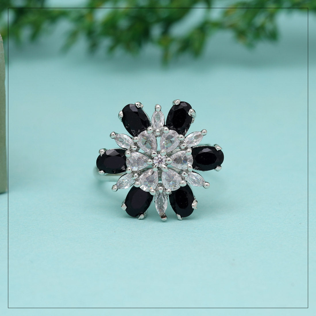 Black Color American Diamond Finger Ring (ADR587BLK) - preyans.com