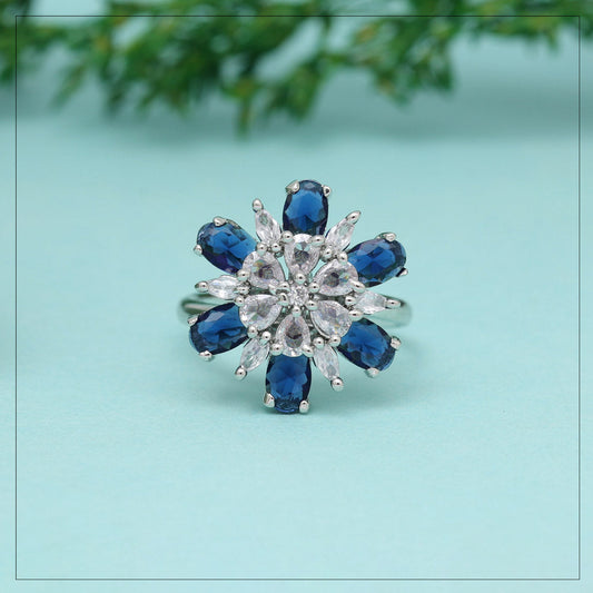 Blue Color American Diamond Finger Ring (ADR587BLU) - preyans.com