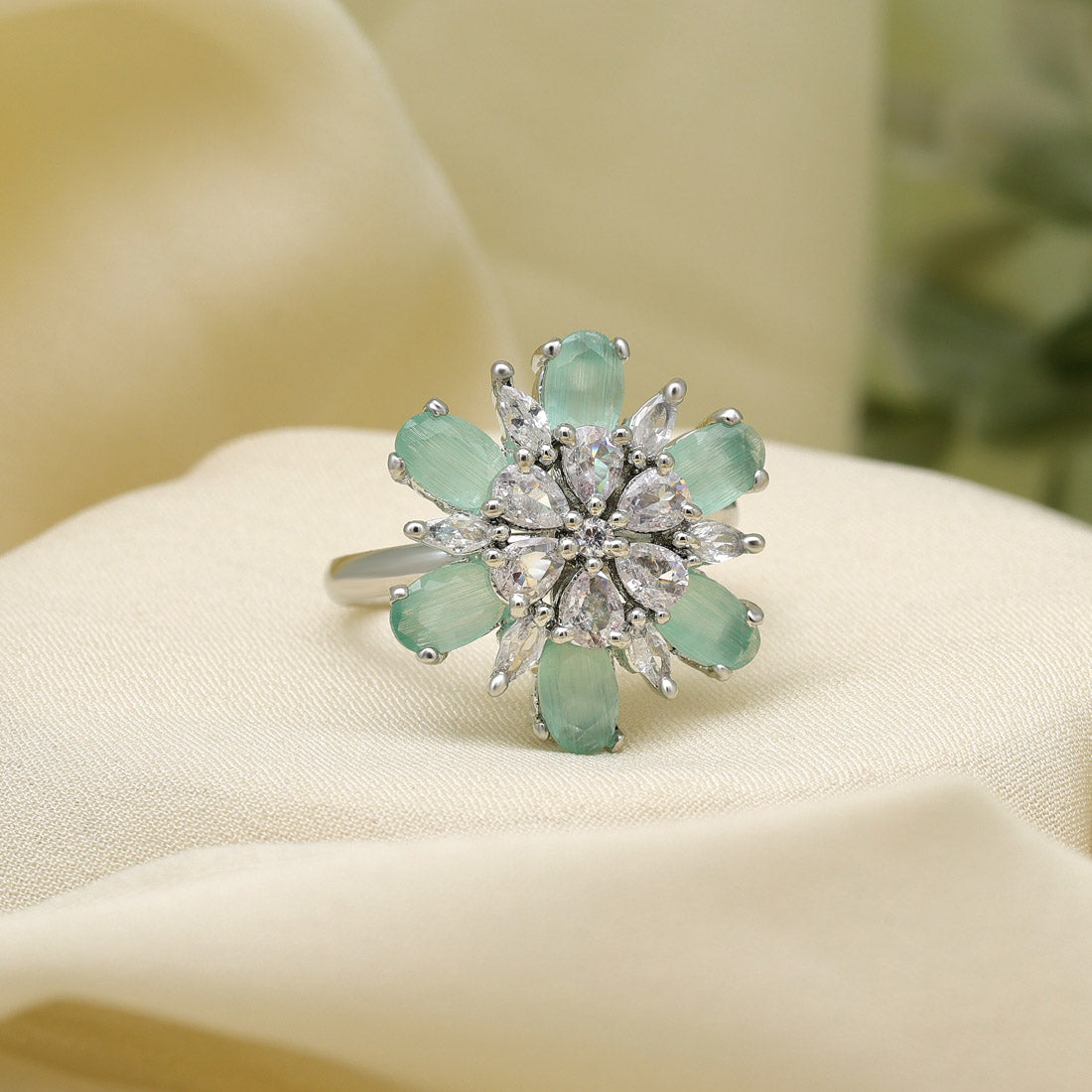 Pista Green Color American Diamond Finger Ring (ADR587PGRN) - preyans.com