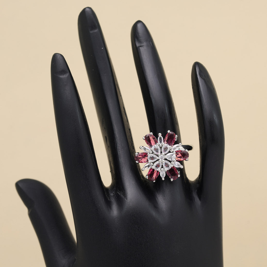 Ruby Color American Diamond Finger Ring (ADR587RUBY) - preyans.com