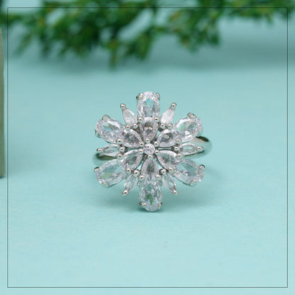 Silver Color American Diamond Finger Ring (ADR587SLV) - Preyans.com