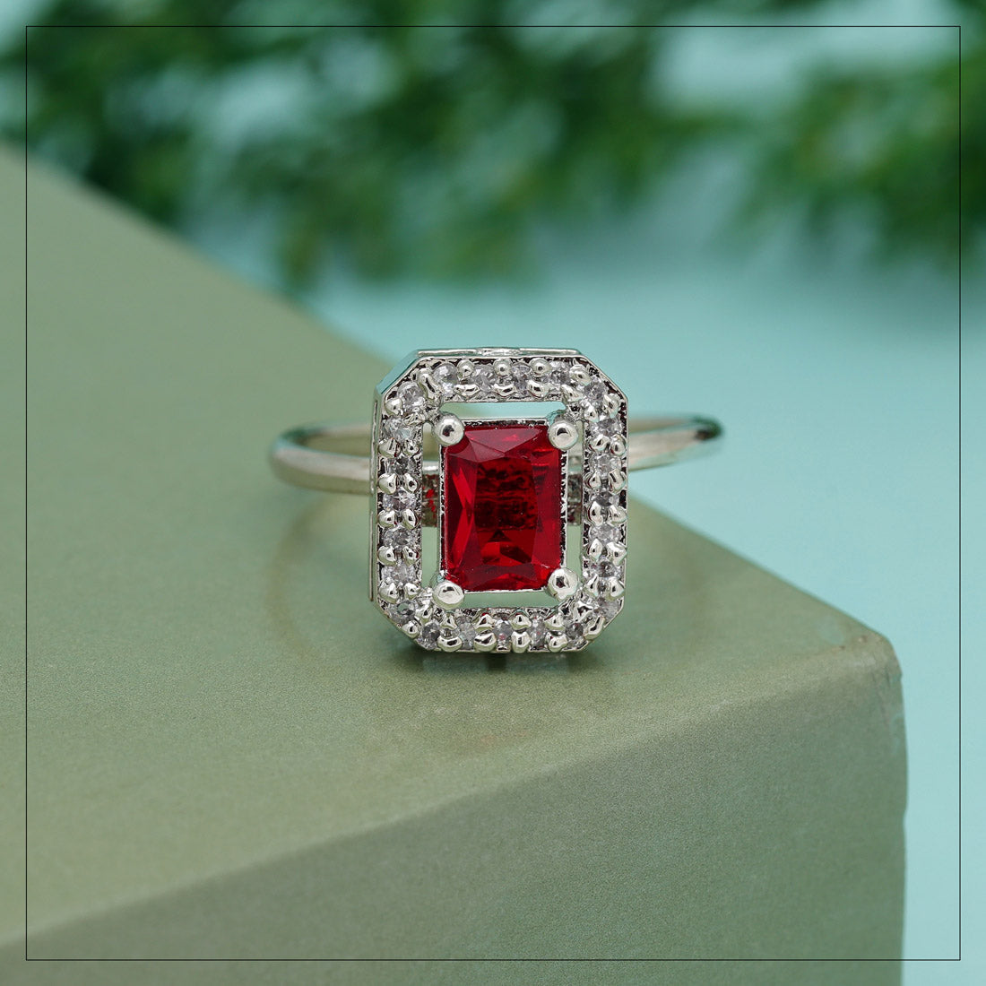 Red Color American Diamond Finger Ring (ADR592RED) - preyans.com