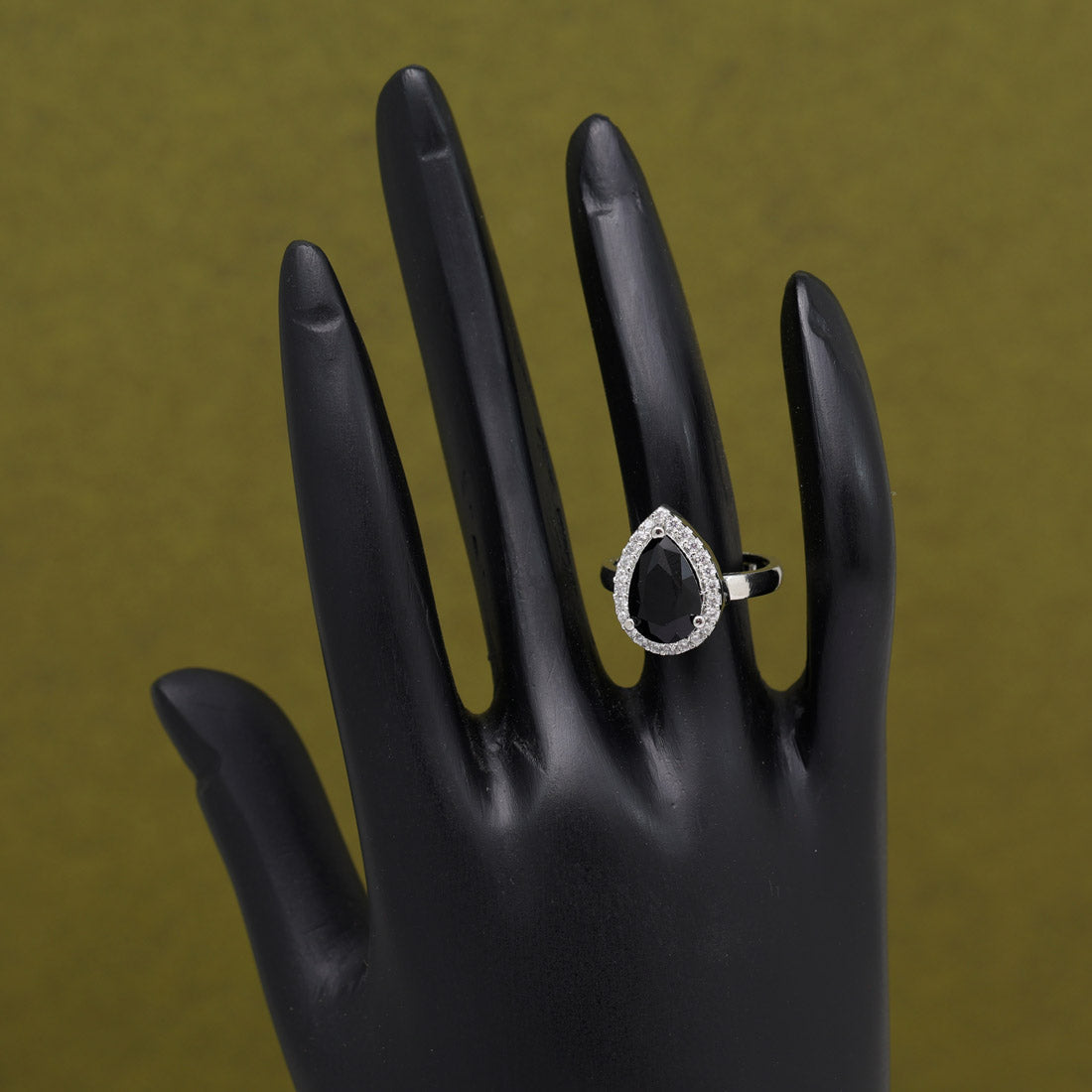 Black Color American Diamond Finger Ring (ADR593BLK) - preyans.com