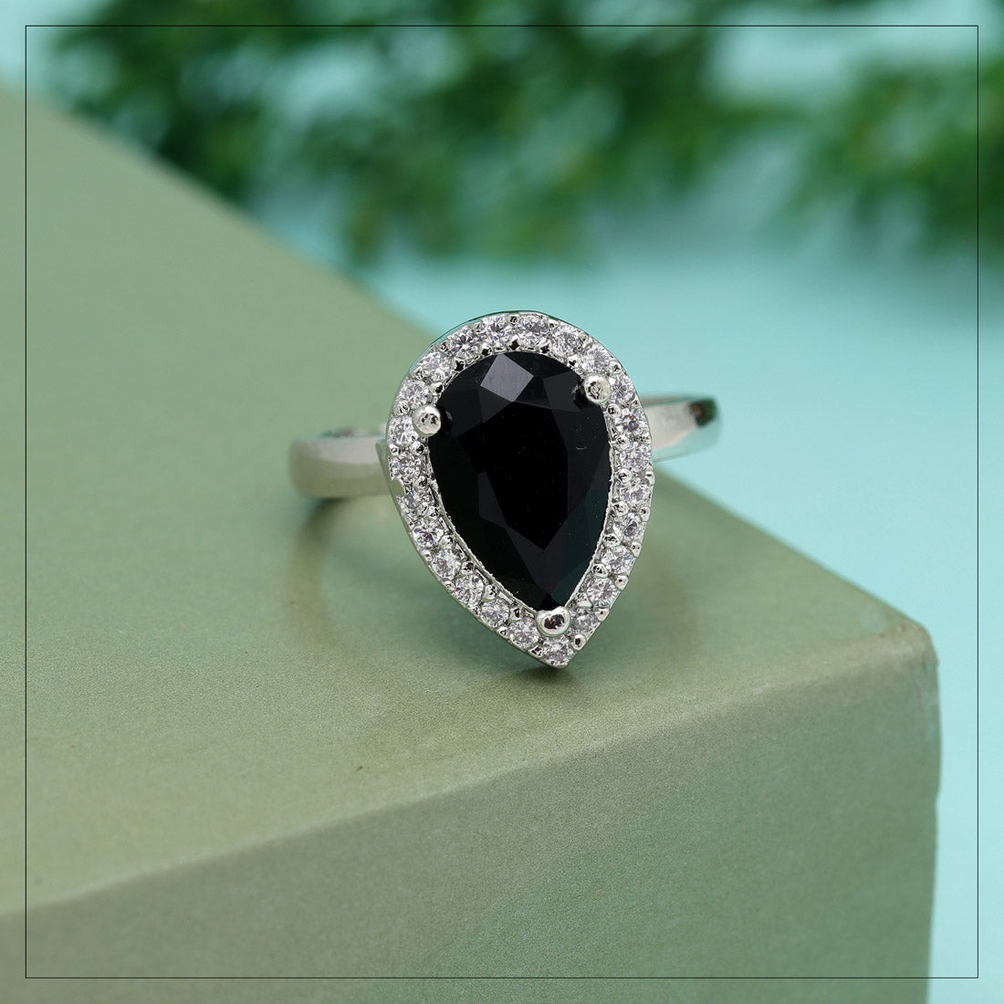 Black Color American Diamond Finger Ring (ADR593BLK) - preyans.com