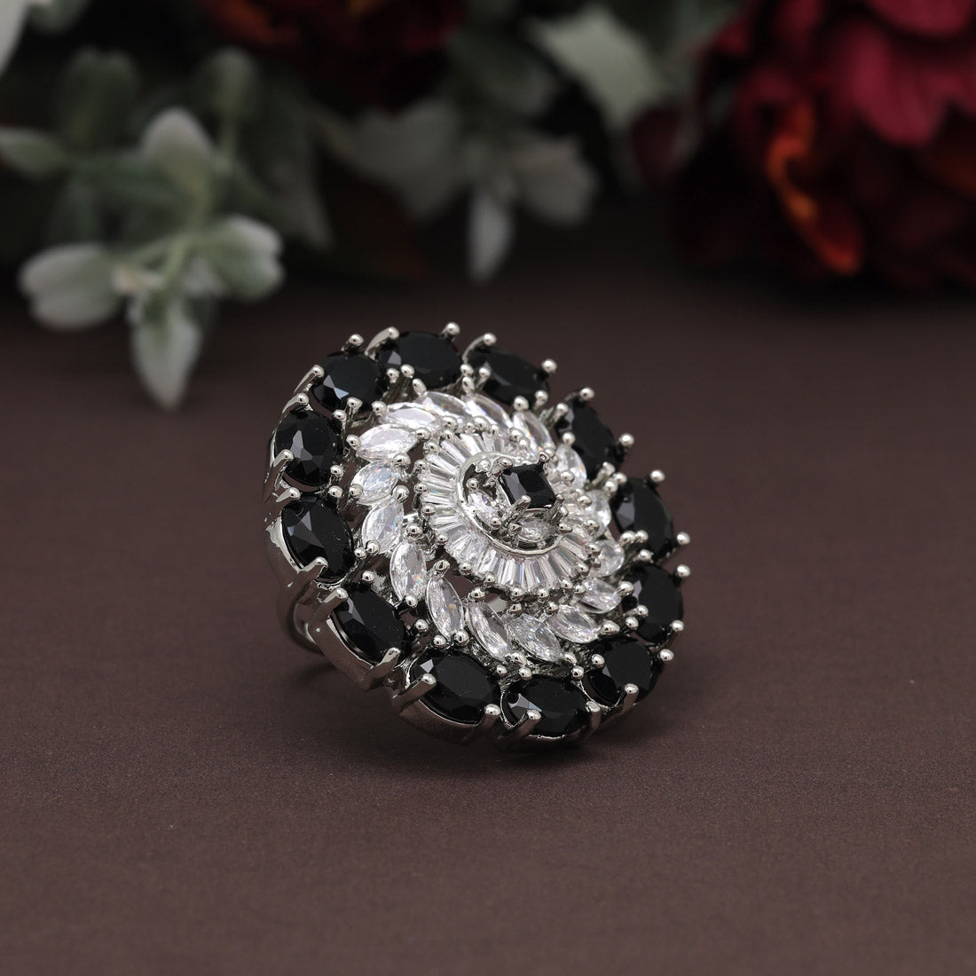 Black Color American Diamond Finger Ring (ADR598BLK) - preyans.com