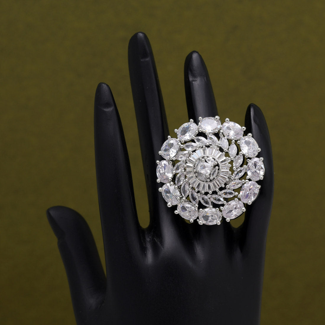 Silver Color American Diamond Finger Ring (ADR598SLV) - preyans.com