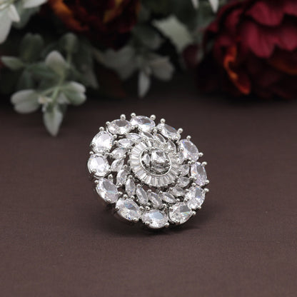 Silver Color American Diamond Finger Ring (ADR598SLV) - preyans.com