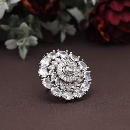 Silver Color American Diamond Finger Ring (ADR598SLV) - preyans.com