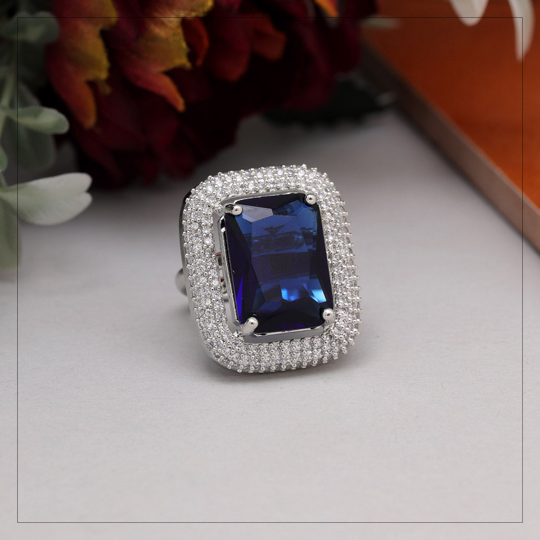 Blue Color American Diamond Finger Ring (ADR601BLU) - preyans.com