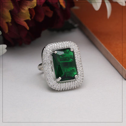 Green Color American Diamond Finger Ring (ADR601GRN) - preyans.com