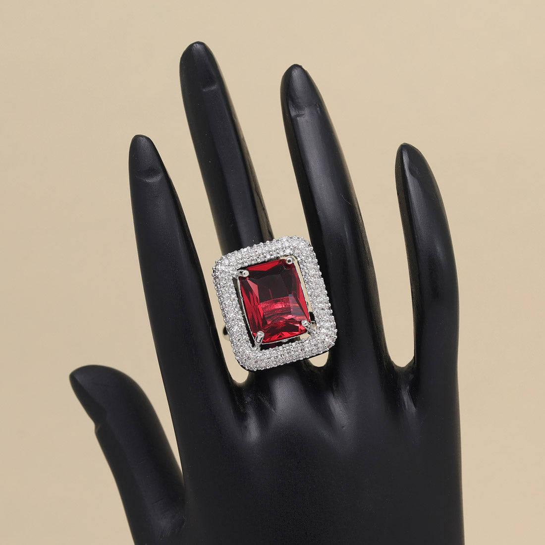 Ruby Color American Diamond Finger Ring (ADR601RUBY) - preyans.com