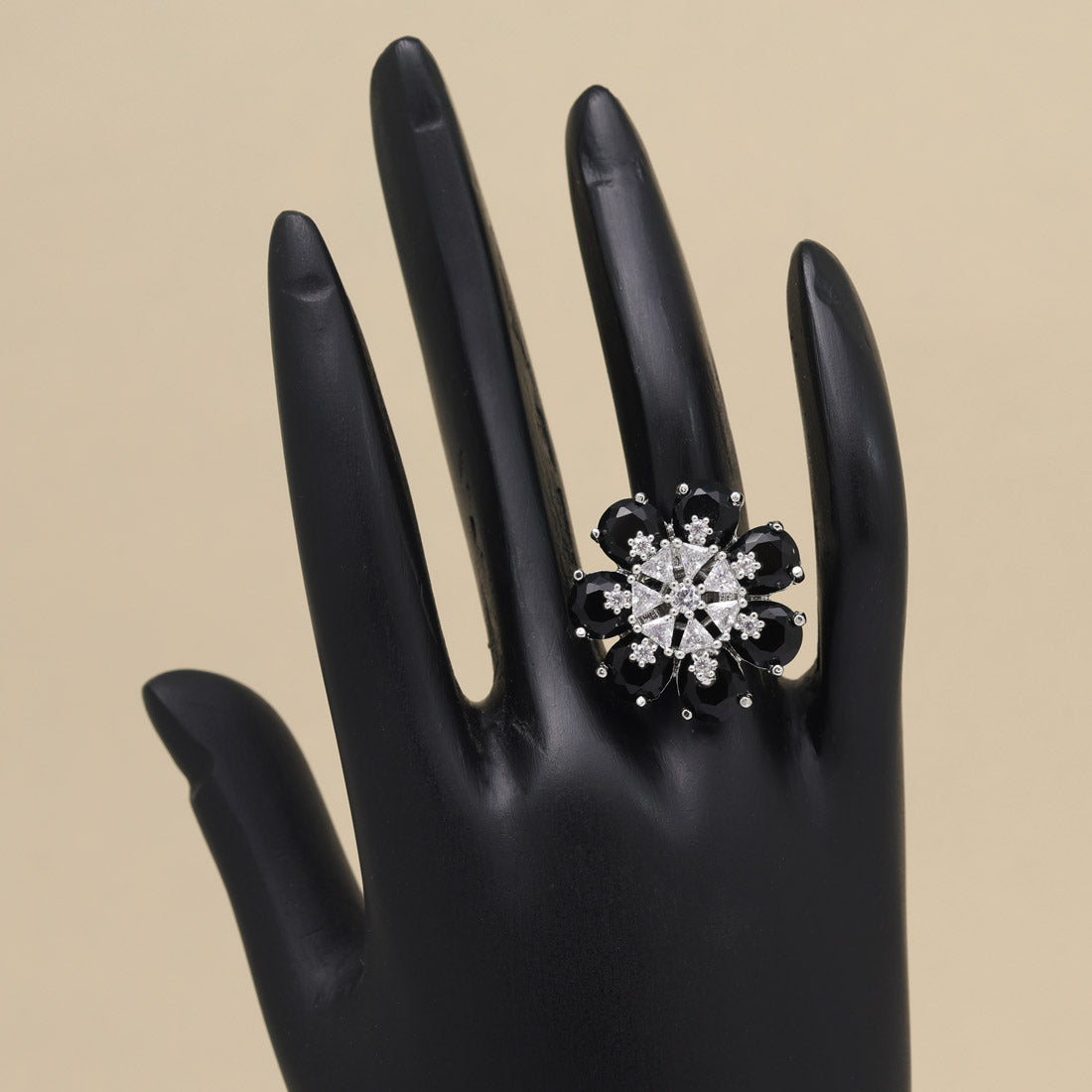 Black Color American Diamond Finger Ring (ADR603BLK) - preyans.com