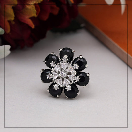 Black Color American Diamond Finger Ring (ADR603BLK) - preyans.com