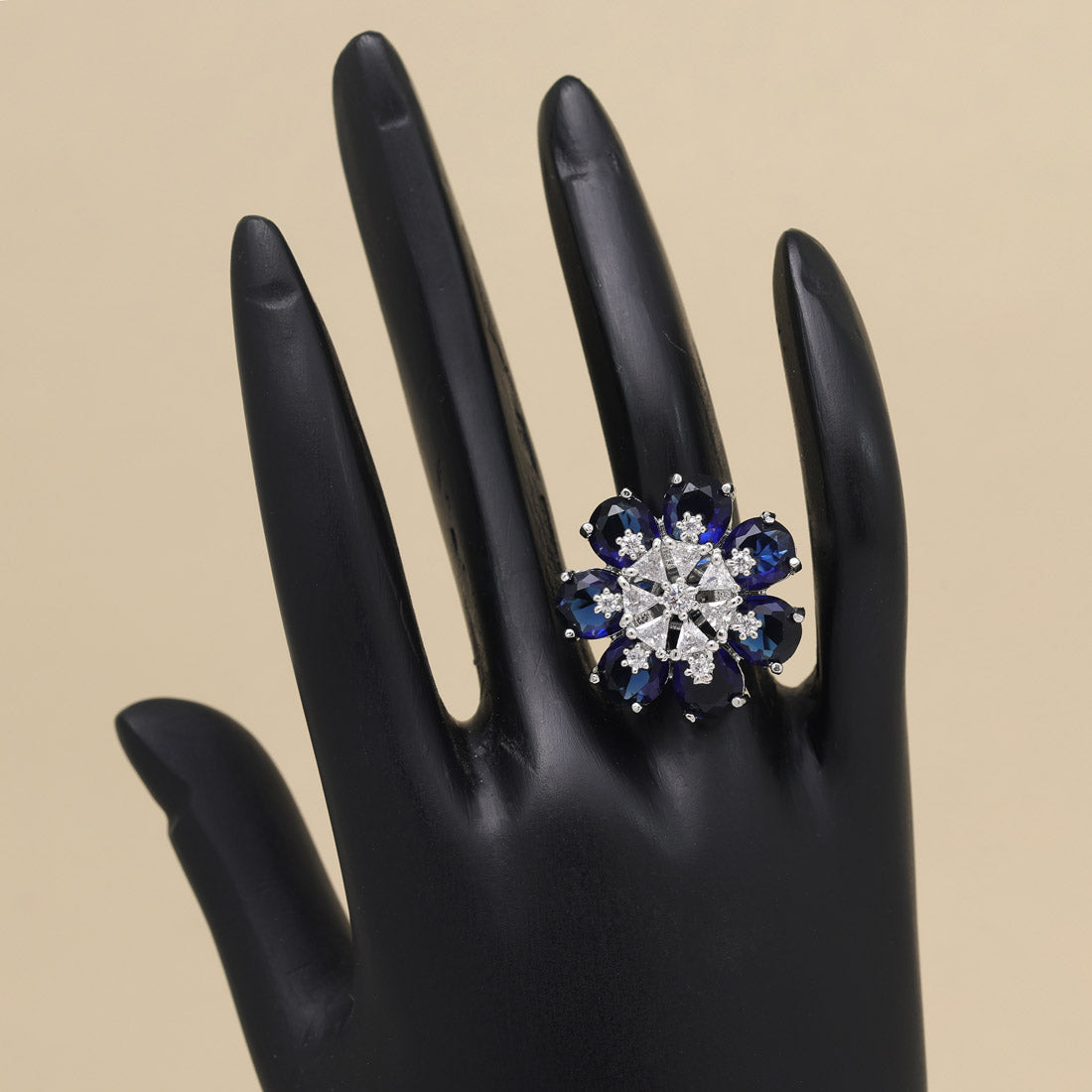 Blue Color American Diamond Finger Ring (ADR603BLU) - preyans.com