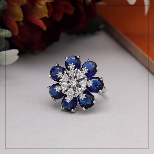 Blue Color American Diamond Finger Ring (ADR603BLU) - preyans.com