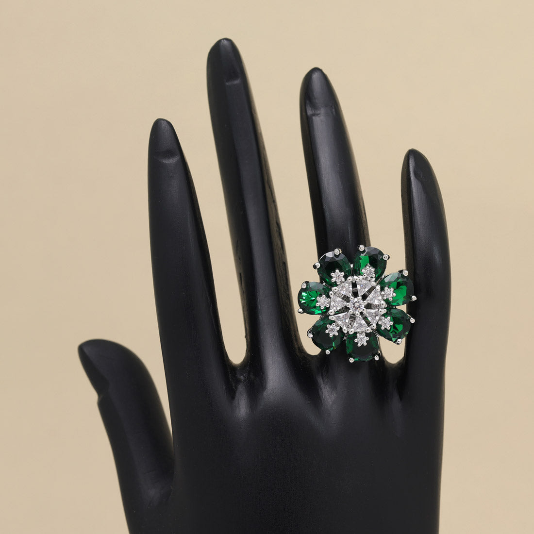 Green Color American Diamond Finger Ring (ADR603GRN) - preyans.com