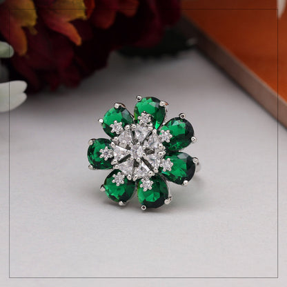 Green Color American Diamond Finger Ring (ADR603GRN) - preyans.com