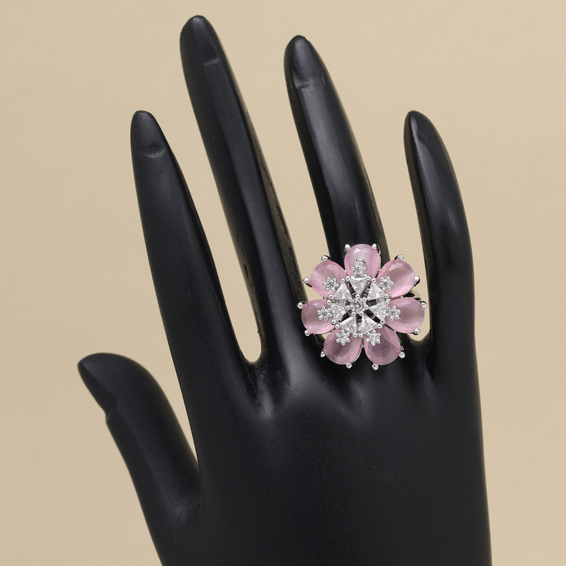 Pink Color American Diamond Finger Ring (ADR603PNK) - preyans.com