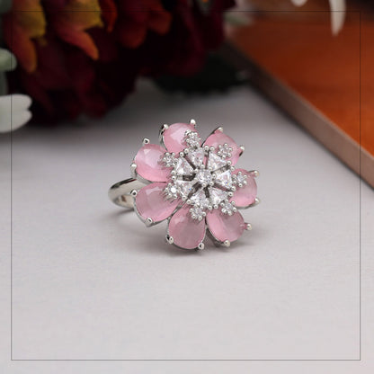 Pink Color American Diamond Finger Ring (ADR603PNK) - preyans.com