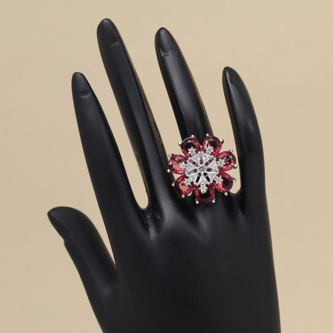 Ruby Color American Diamond Finger Ring (ADR603RUBY) - preyans.com