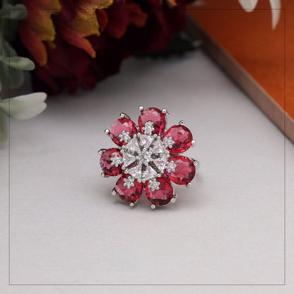 Ruby Color American Diamond Finger Ring (ADR603RUBY) - preyans.com