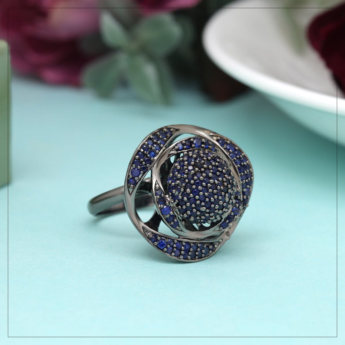 Blue Color American Diamond Finger Ring (ADR604BLU) - preyans.com