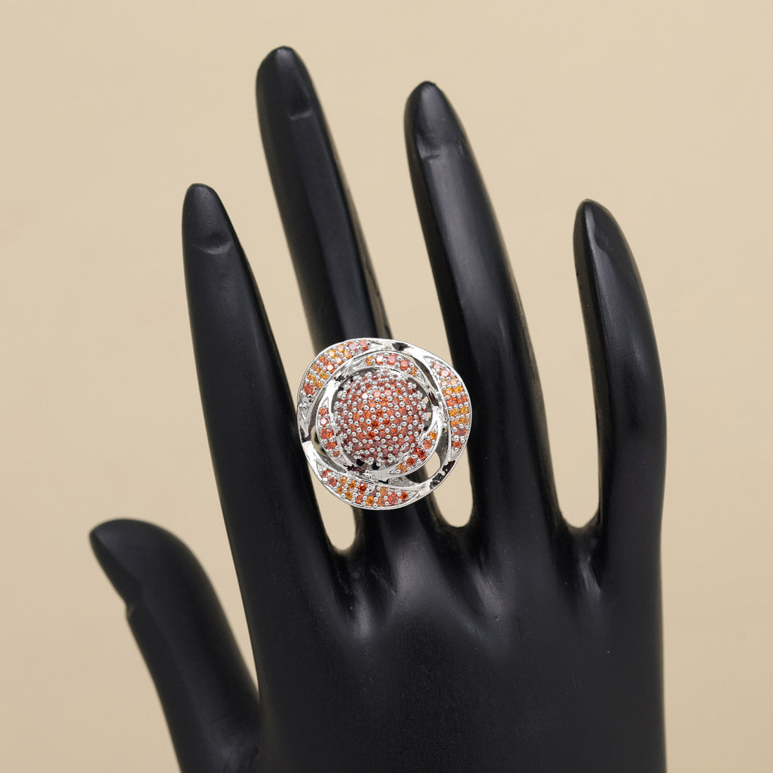 Orange Color American Diamond Finger Ring (ADR605ORG) - preyans.com