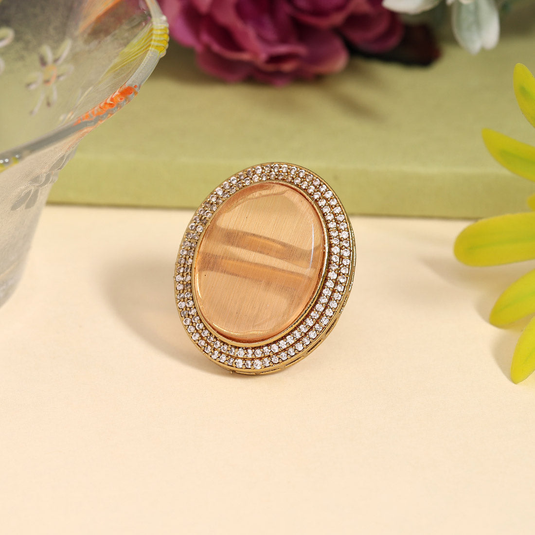 Peach Color American Diamond Finger Ring (ADR611PCH) - preyans.com