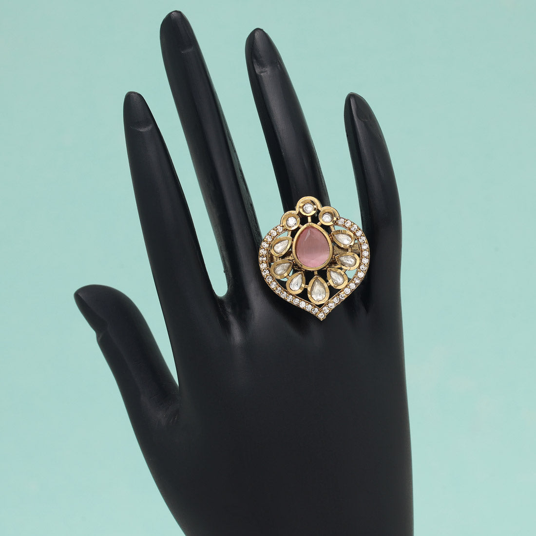 Pink Color American Diamond Finger Ring (ADR612PNK) - preyans.com