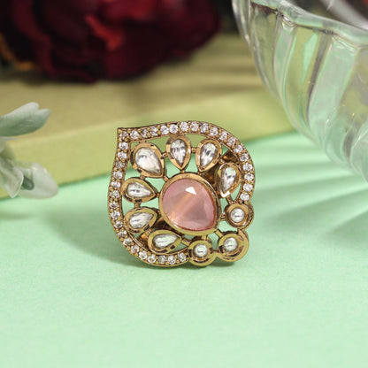 Pink Color American Diamond Finger Ring (ADR612PNK) - preyans.com