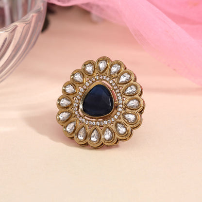 Blue Color American Diamond Finger Ring (ADR617BLU) - preyans.com