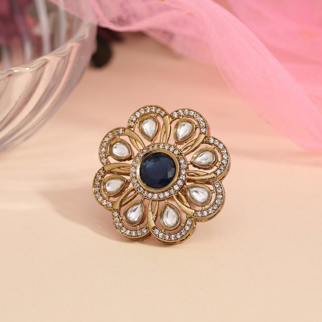 Blue Color American Diamond Finger Ring (ADR618BLU) - preyans.com