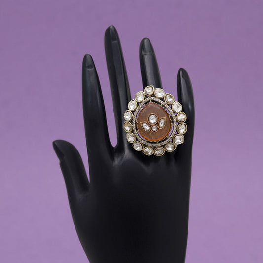 Peach Color Handmade Premium Quality Brass Metal Moissanite Stone Jaipur Fiinger Rings (ADR622PCH) - Preyans.com