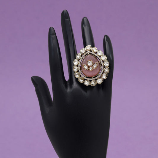 Pink Color Handmade Premium Quality Brass Metal Moissanite Stone Jaipur Fiinger Rings (ADR622PNK) - Preyans.com