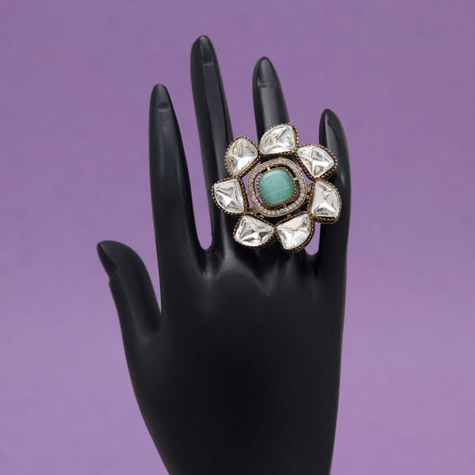 Pista Green Color Handmade Premium Quality Brass Metal Moissanite Stone Jaipur Fiinger Rings (ADR623PGRN) - Preyans.com