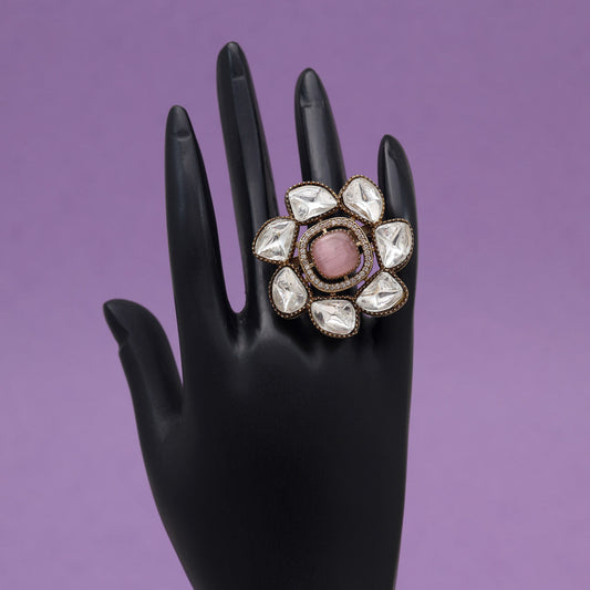 Pink Color Handmade Premium Quality Brass Metal Moissanite Stone Jaipur Fiinger Rings (ADR623PNK) - Preyans.com