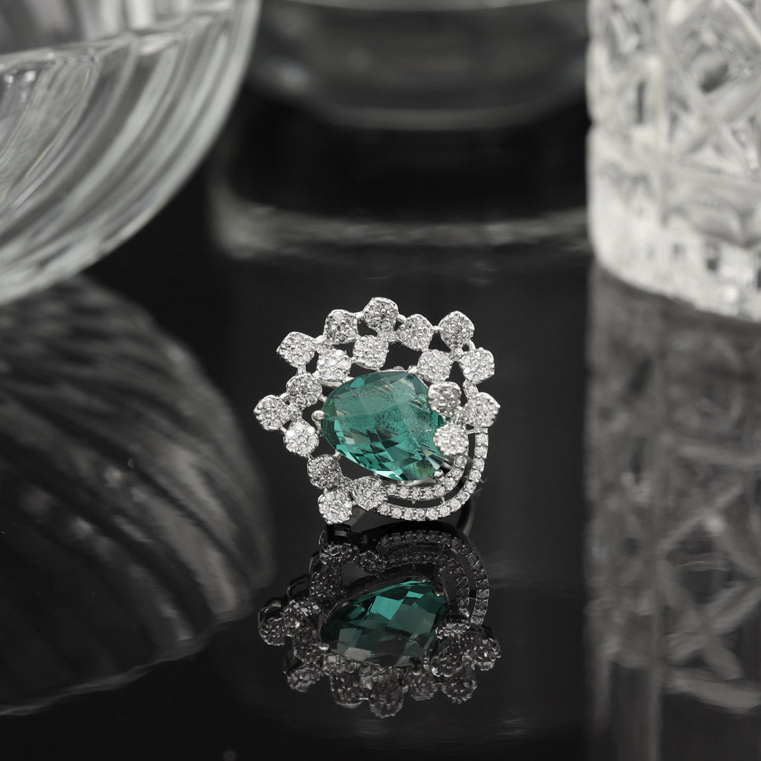 Light Green Color American Diamond Finger Ring - Preyans.com