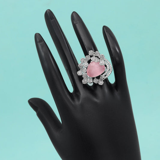 Pink Color American Diamond Finger Ring - Preyans.com