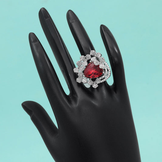 Ruby Color American Diamond Finger Ring - Preyans.com